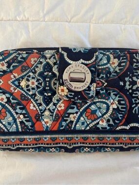 Vera Bradley Quilted Wallet in Navy, Teal, and Orange Paisley